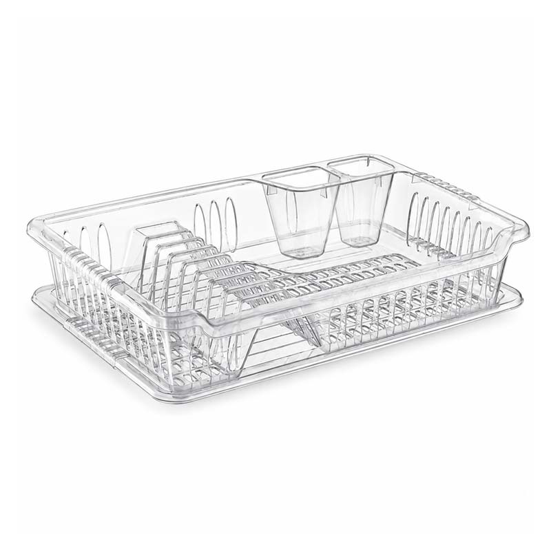 Clear Dish Drying Rack with Cutlery Holder and Drip Tray Clear Dish Drying Rack with Cutlery Holder and Drip Tray