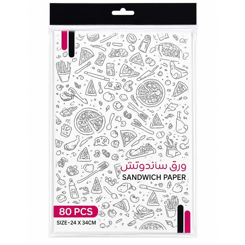 ورق ساندويش لتغليف الاطعمة 80 ورقة 24 × 34 سم