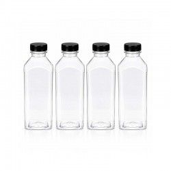 Pack of Rectangular Clear Plastic Bottles with Black Lids 1 L - 4 pcs