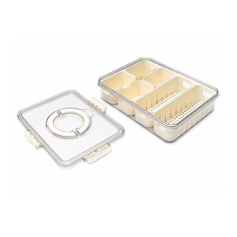 Rectangular Divided Plastic Food Storage Container with Lid and Handle