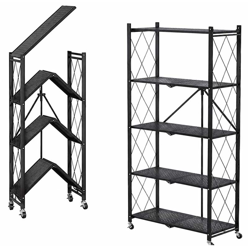Black 5-Tier Foldable Storage Shelf, 127×70×37 cm Black 5-Tier Foldable Storage Shelf, 127×70×37 cm