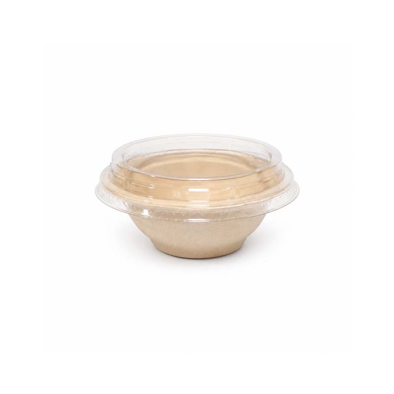 علبة دائرية 8 اونص مصنوعة من قصب السكر مع غطاء شفاف