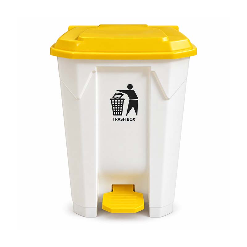 سلة مهملات بلاستيك بدواسة وغطاء سعة 80 لتر باللون الابيض والازرق