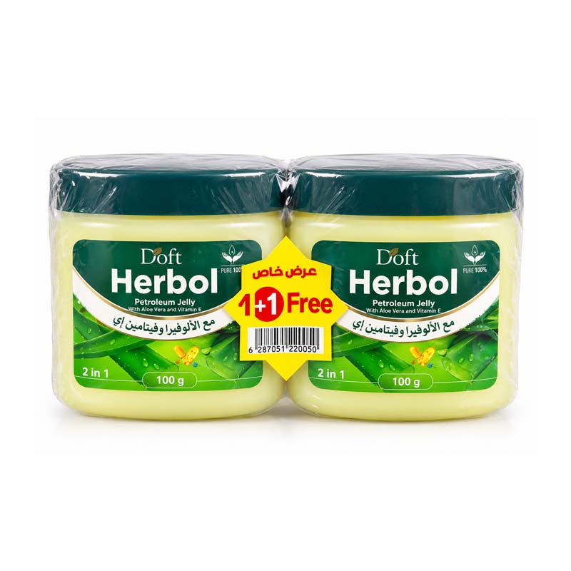 عرض 1+1 فازلين هيربول Herbol من دوفت Doft مع الالوفيرا وفيتامين E - عبوتان × 100 جرام
