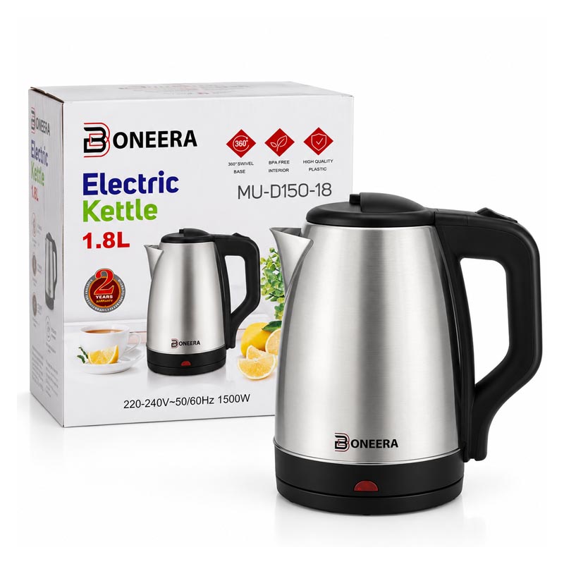 غلاية ماء كهربائية بونيرا Boneera موديل MU-D150-18 بسعة 1.8 لتر وقدرة 1500 واط - قاعدة دوارة 360 درجة - ضمان سنتين