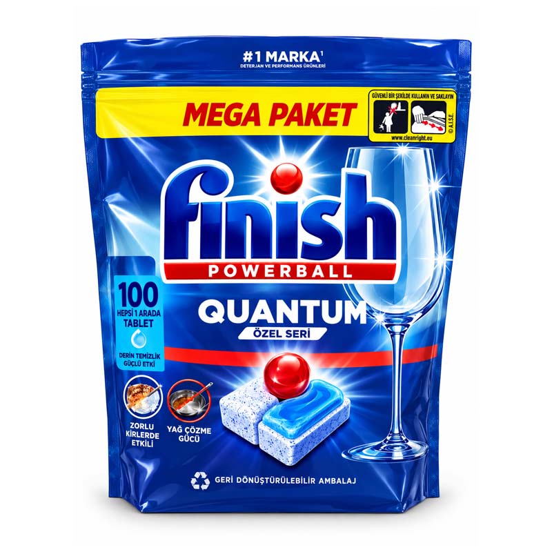 اقراص غسالة الصحون فينيش Finish Powerball Quantum - تنظيف قوي وازالة الدهون والبقع الصعبة - 100 حبة