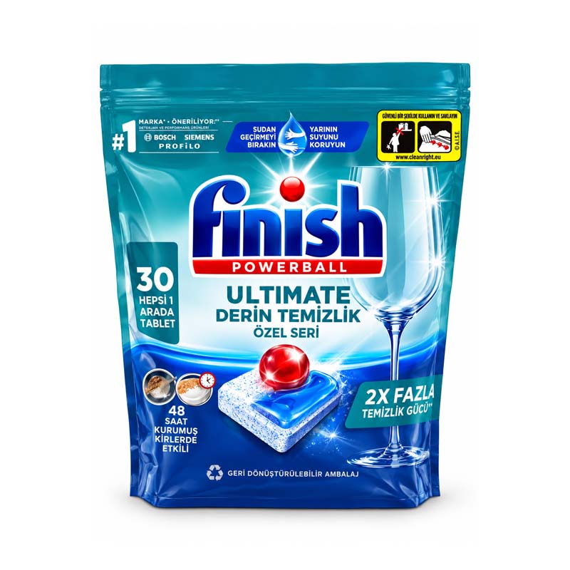 اقراص غسالة الصحون فينيش باوربول التميت Finish Powerball Ultimate - تنظيف عميق وقوة تنظيف مضاعفة - 30 قرص
