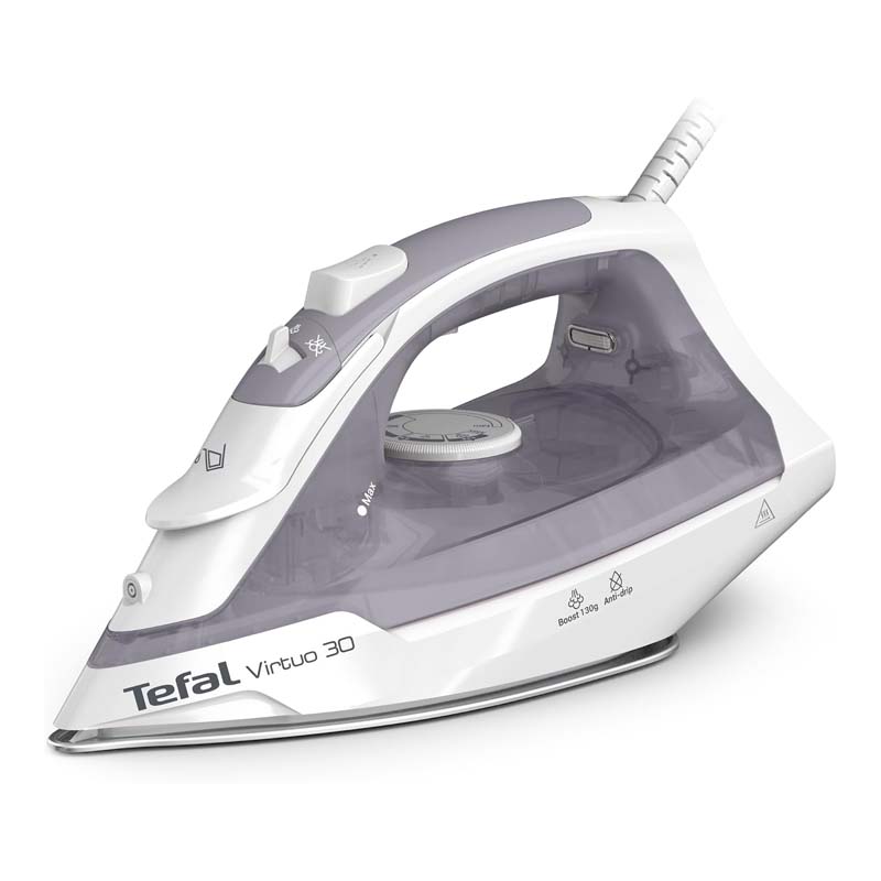 مكواة بخار تيفال Tefal Virtuo 30 موديل FV2C47G0 - قدرة 2000 واط - قاعدة سيراميك - بخار قوي 130 جرام - خزان 240 مل