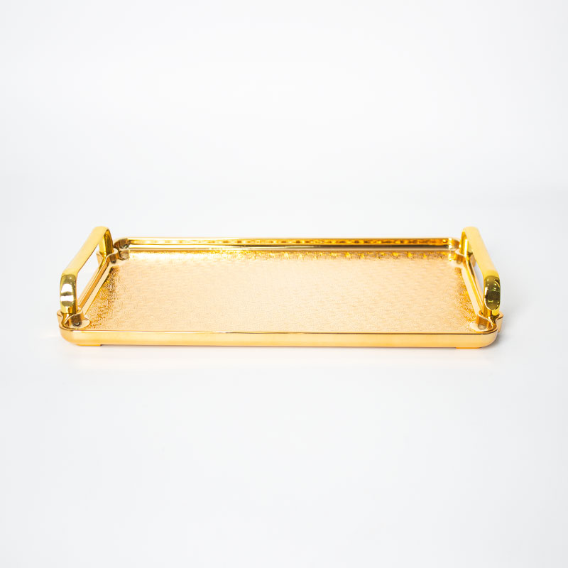 صحن تقديم ذهبي بلاستك بمقابض مقاس صغير