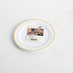 صحن تقديم بلاستيك ابيض ريفان بخطين ذهبي طقم 5 حبة - مقاس 18 سم