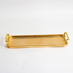 صينية تقديم ذهبي مستطيل  بلاستك بمقابض مقاس صغير