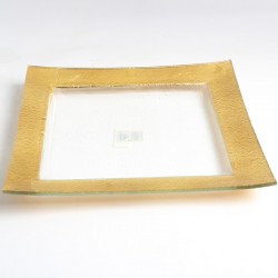 صحن تقديم زجاجي مربع بحواف ذهبي 33.5 سم 
