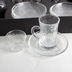 طقم فناجيل مع صحون وبيالات شاي زجاج 36 قطعة