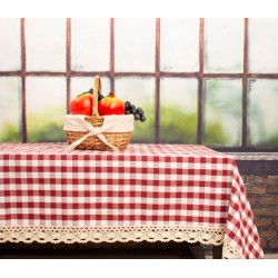 مفرش طاولة قماش كاروهات احمر مقاس 180 × 140 سم